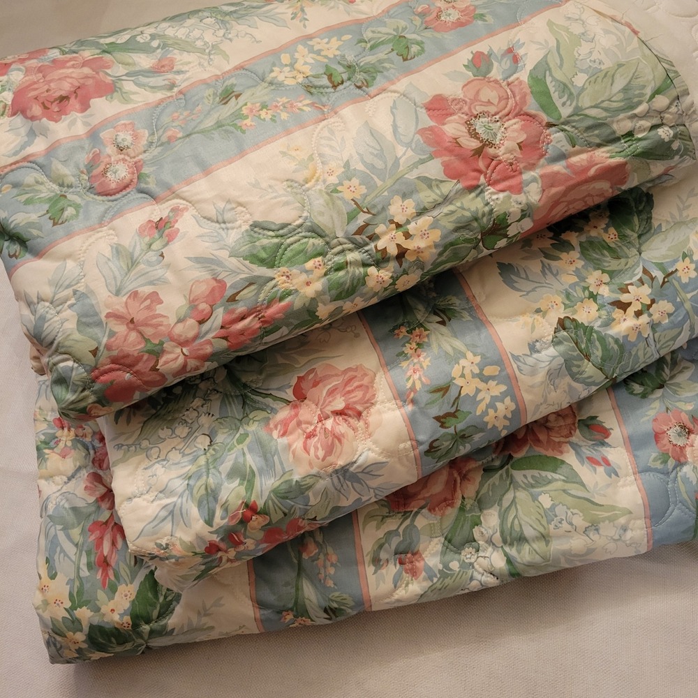 Waverly 140x53 Pre Quilted Fabric Pink Blue Floral Cotton Carolina Rose USA